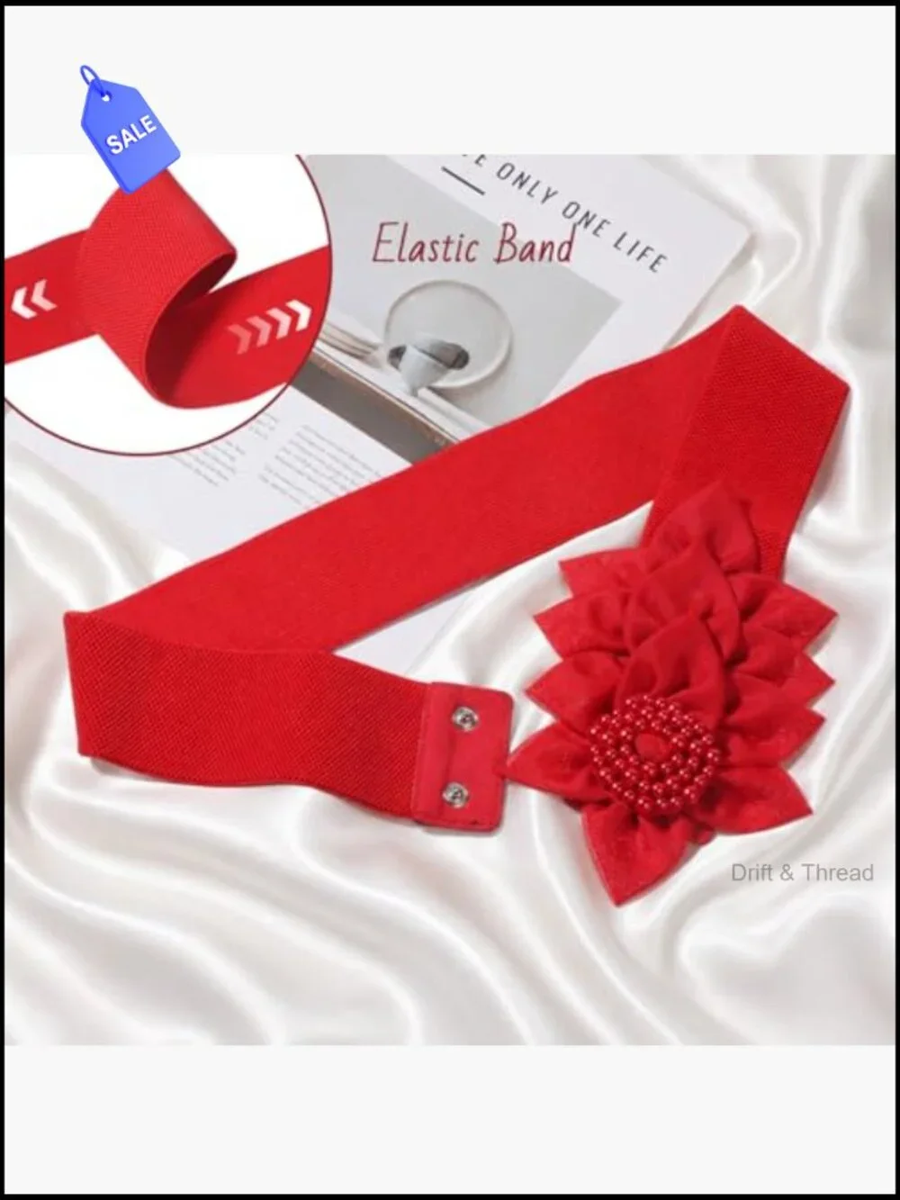 Stretchy Wide Elastic Waist Belt with Flower Embellishments - Chunky Fashion
